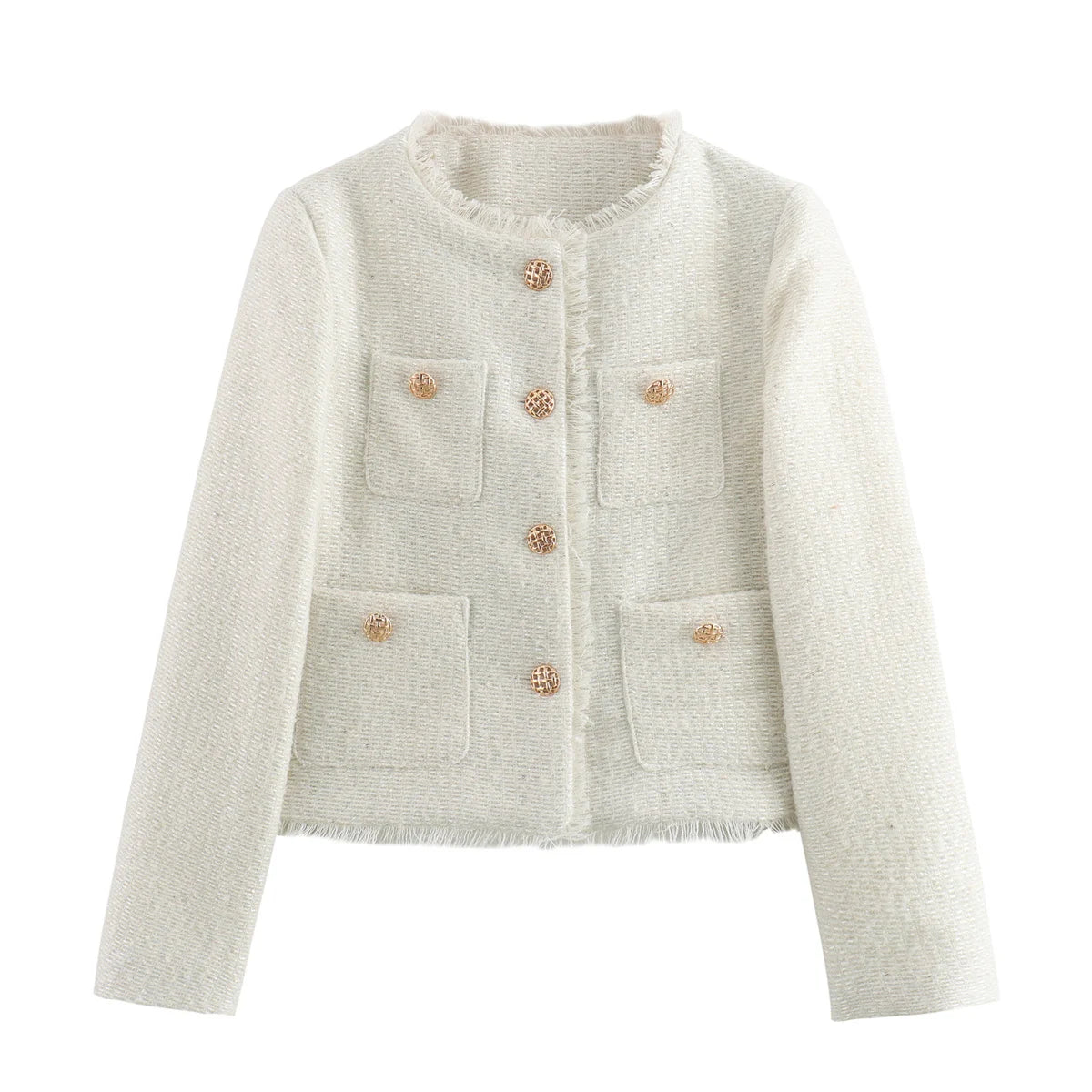 Chic Female Tweed Jacket Coat, Woolen Outerwear, Long Sleeve, Front Button