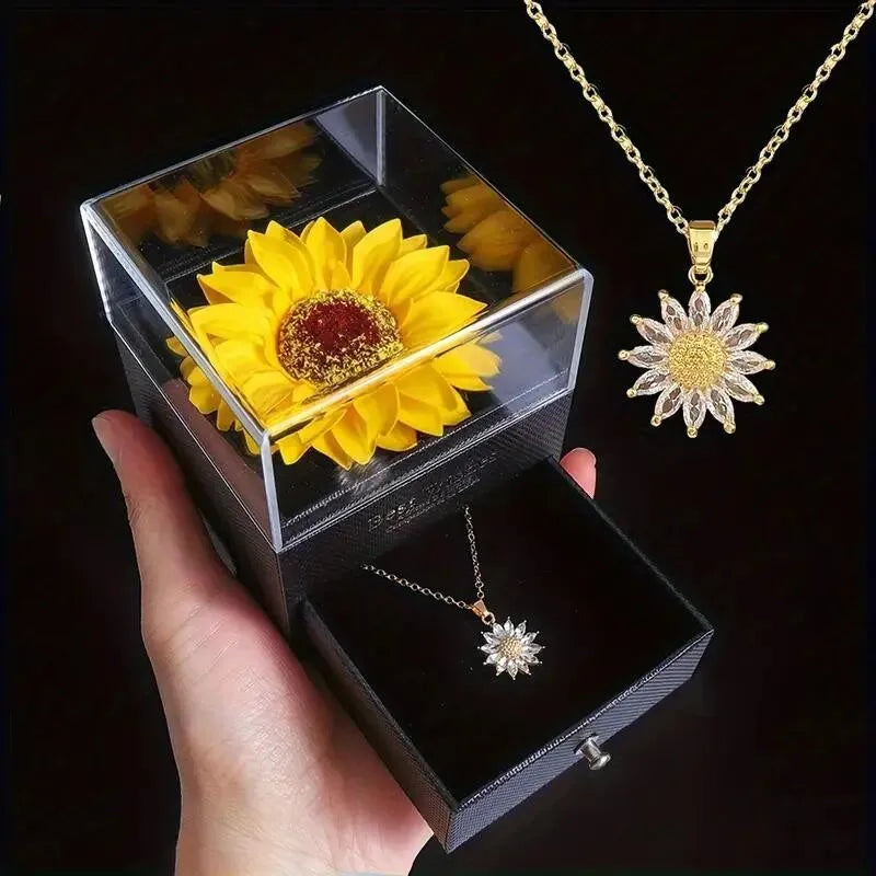 Sunflower Necklace with Gift Box - Perfect I Love You Gift for Girlfriend