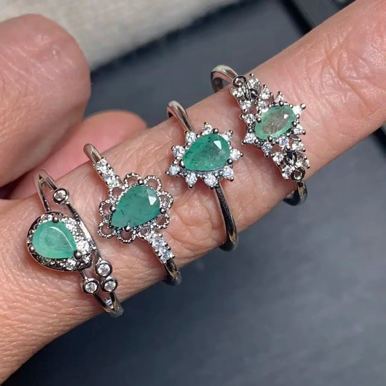 Natural Emerald Adjustable Ring – Multiple Styles Vintage Gemstone Ring for Women