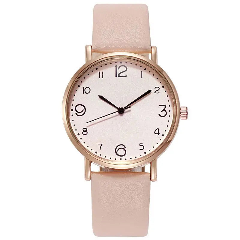 Women's Casual Leather Quartz Watch – Arabic Numbers Analog Wristwatch