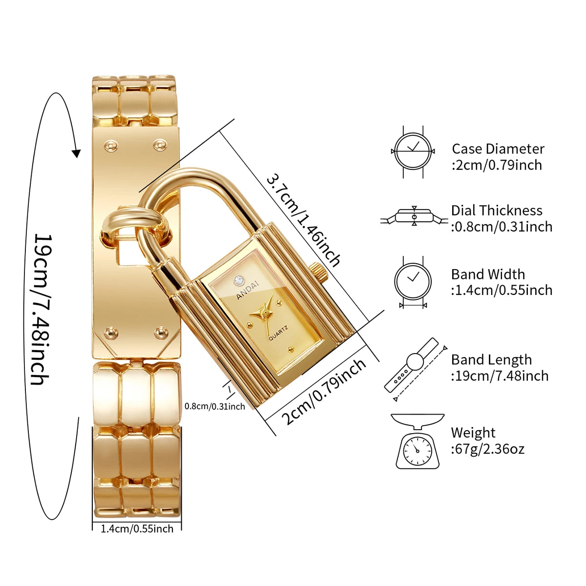 Unique Lock Shape Pendant Women's Quartz Watch – Golden Bracelet Strap Dress Wristwatch