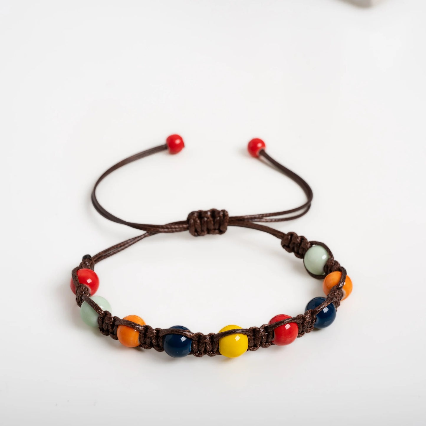 Handmade Colorful Ceramic Bracelet – Adjustable Coffee Cord Bohemian Artistic Jewelry