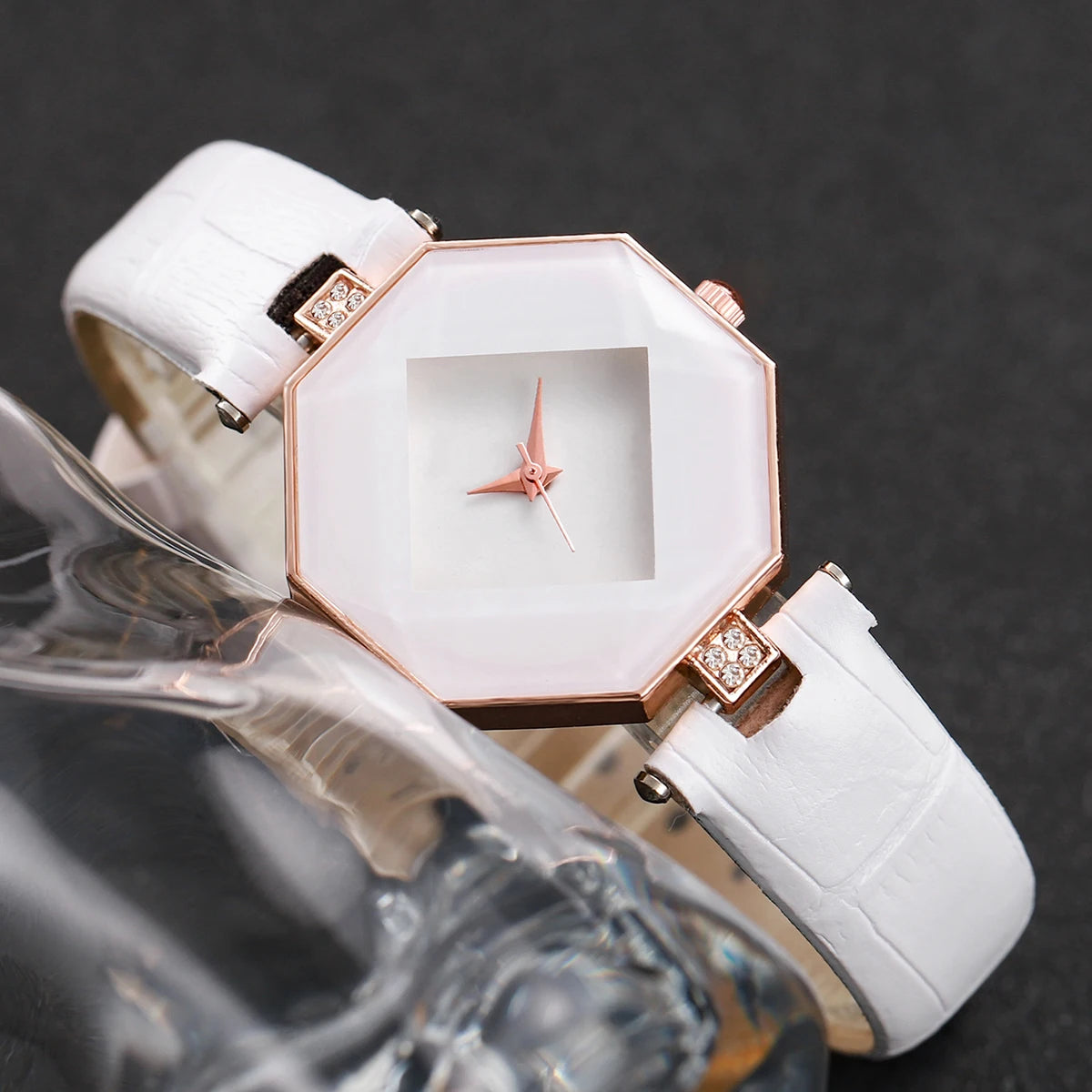 Fashion Women's Leather Band Quartz Watch & Pearl Bracelet Set – 2PCS Analog Wristwatch