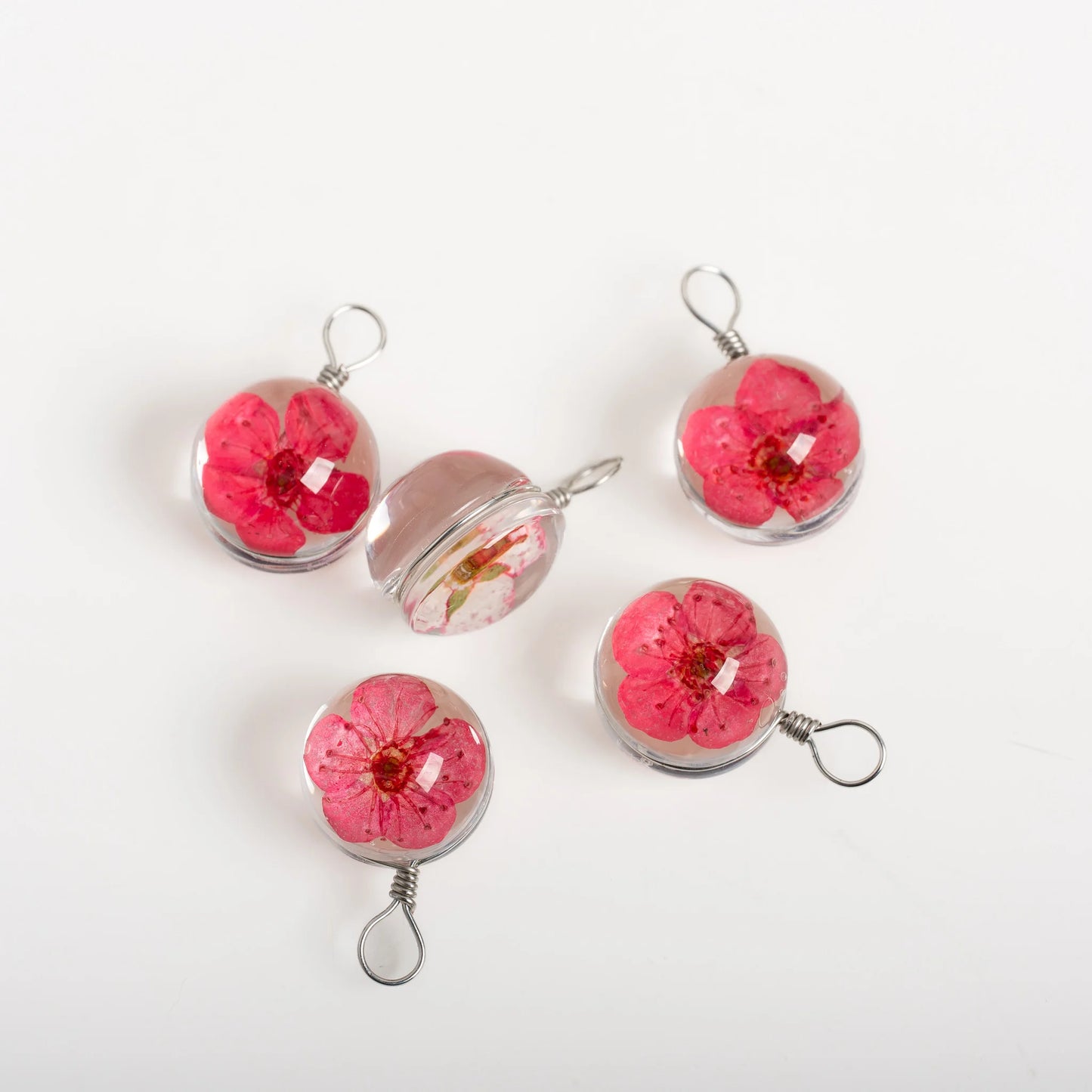 Handmade Pressed Flower Glass Charm Pendant – 12MM Mini Floral Dangle for DIY Jewelry