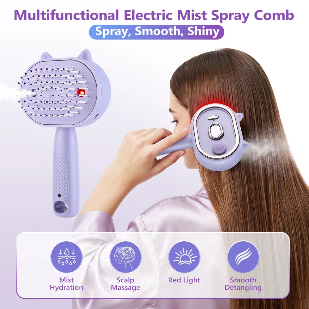 2-in-1 Misting Hair Brush – Water Spray Steam Comb for Frizz-Free Hair
