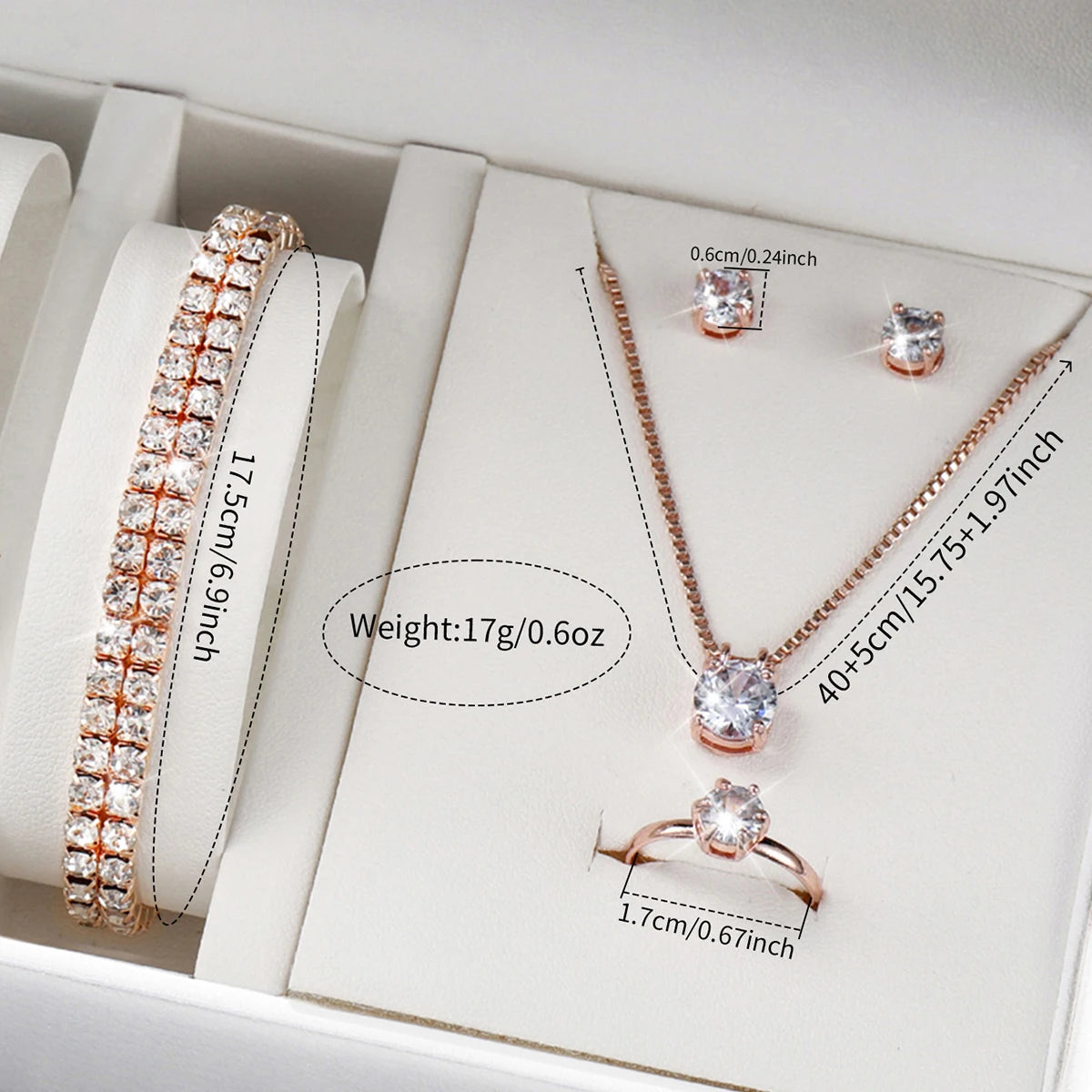 Women's Stainless Steel Quartz Watch & Diamond Jewelry Set – 6PCS Fashion Wristwatch