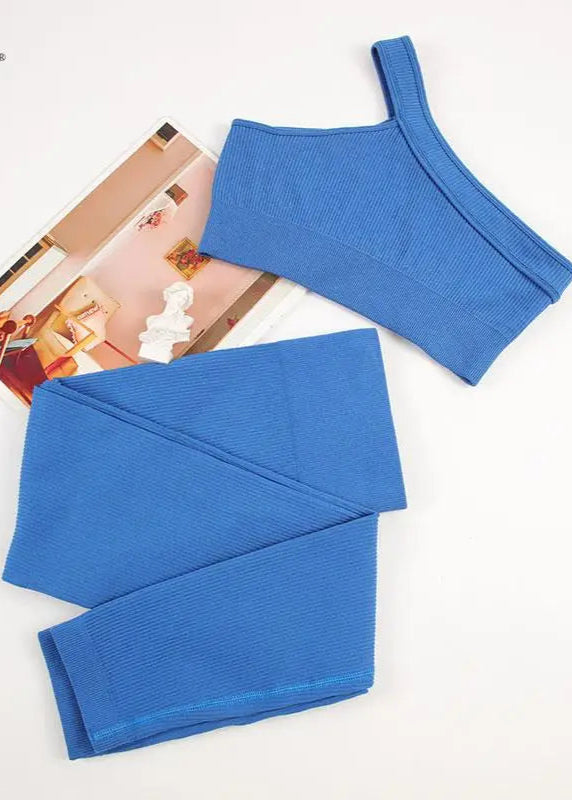 Women's Seamless Sports Set - Ribbed Yoga Suit with Unpadded Running Bra and Leggings