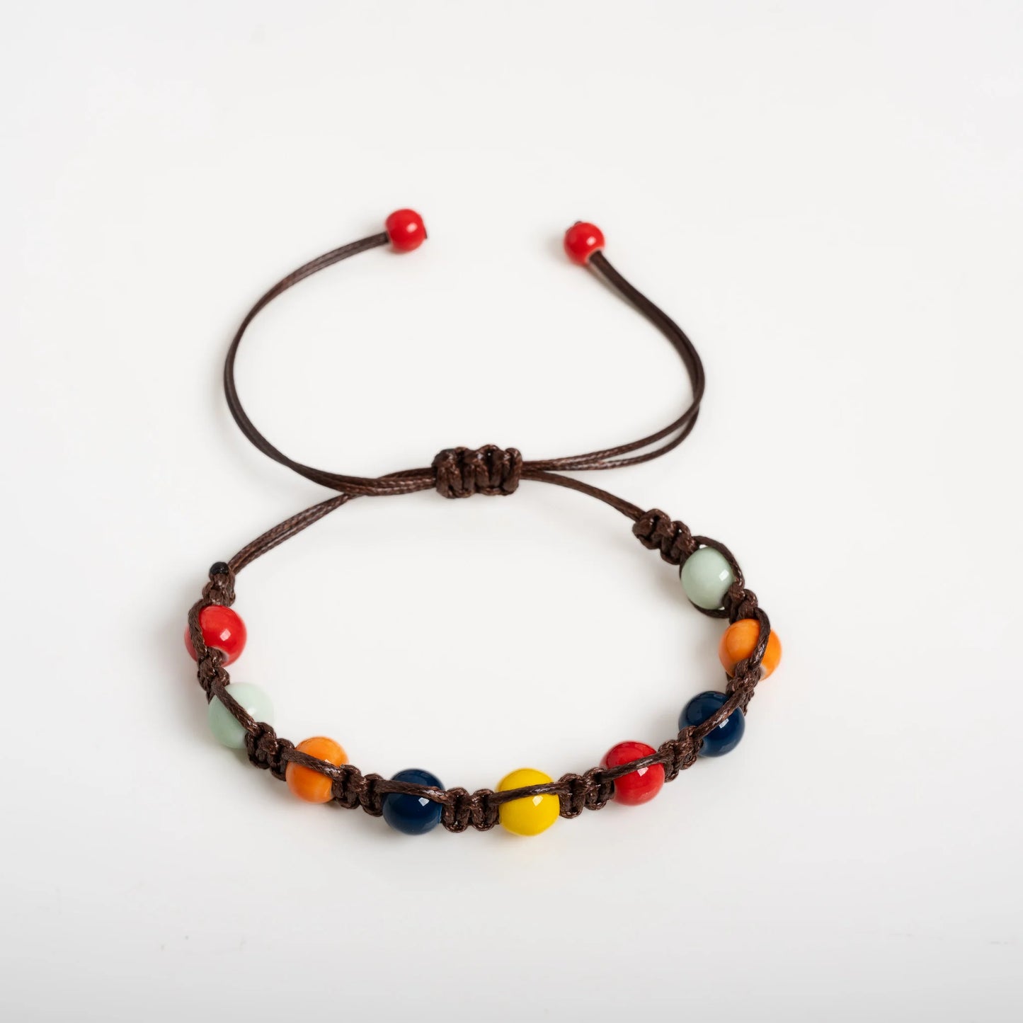 Handmade Colorful Ceramic Bracelet – Adjustable Coffee Cord Bohemian Artistic Jewelry