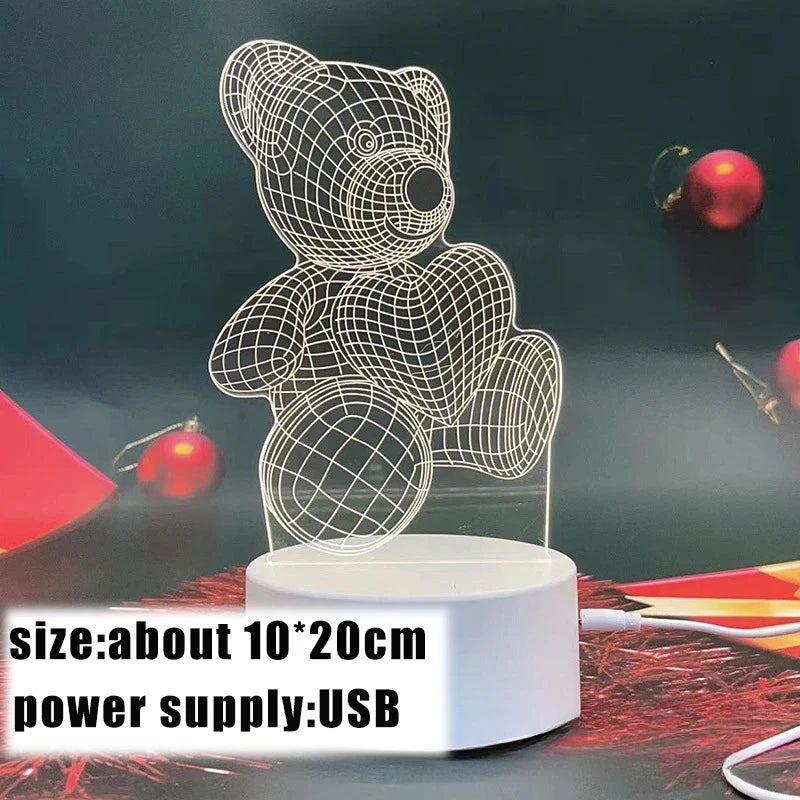3D Creative Bear Lamp - Acrylic USB LED Night Light for Home Decor and Gifts