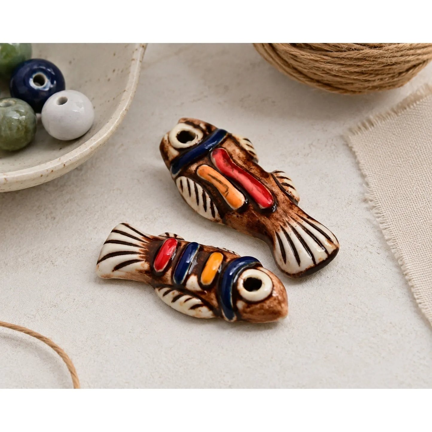 Handmade Ceramic Fish Beads – Large Hole DIY Loose Beads for Jewelry Making