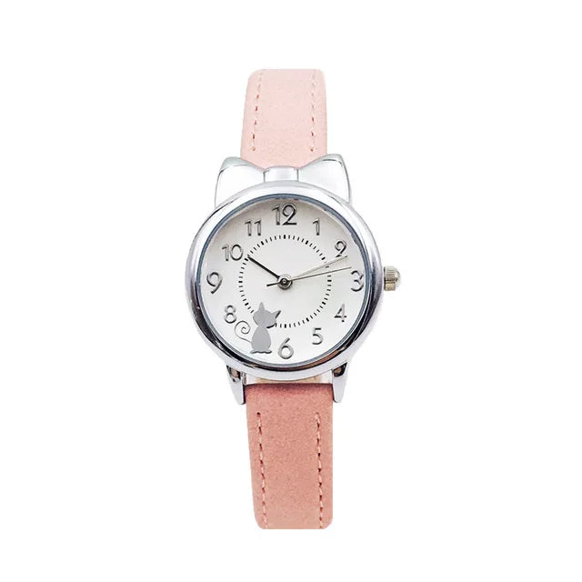 Kids' Cute Cat Cartoon Watch for Girls – Waterproof Quartz