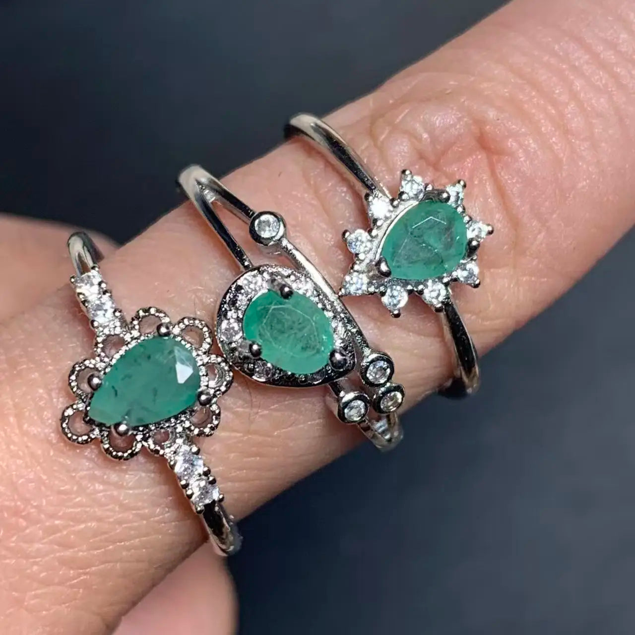 Natural Emerald Adjustable Ring – Multiple Styles Vintage Gemstone Ring for Women