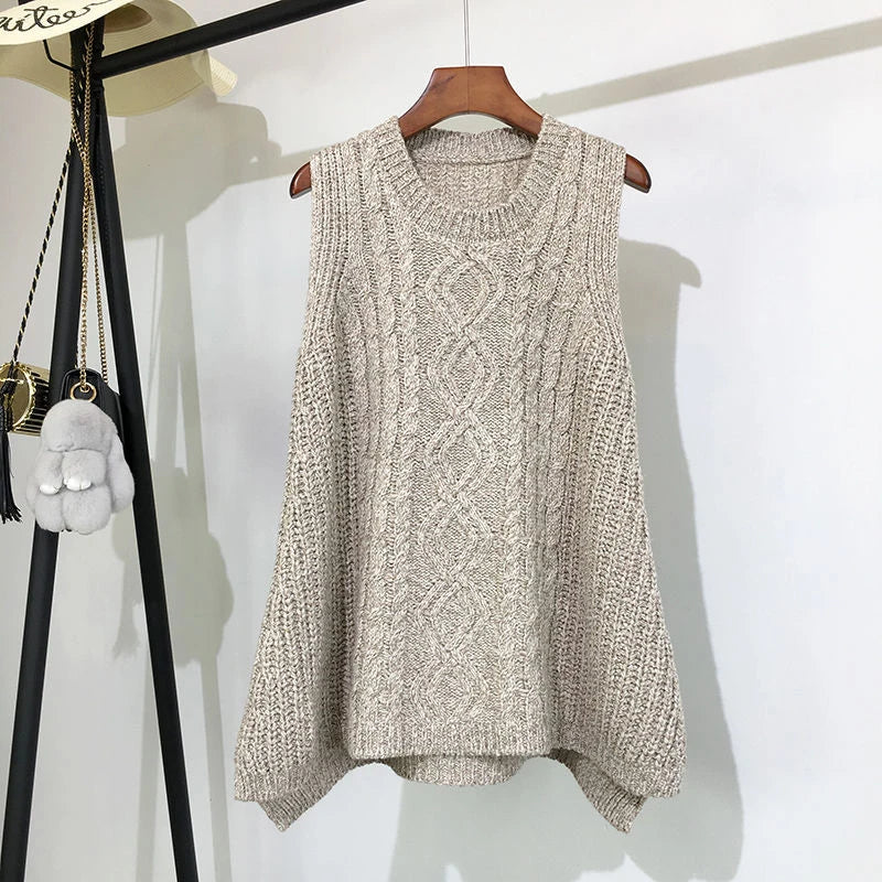 Autumn/Winter Thick Wool Knitted Vest for Women - Loose Fit, Long Length, Round Neck