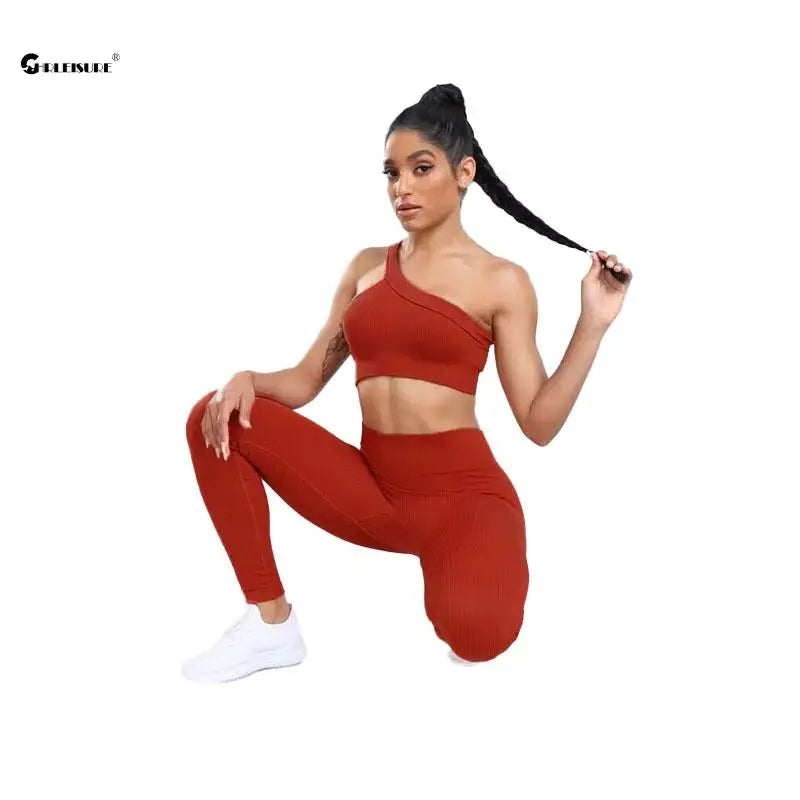 Women's Seamless Sports Set - Ribbed Yoga Suit with Unpadded Running Bra and Leggings
