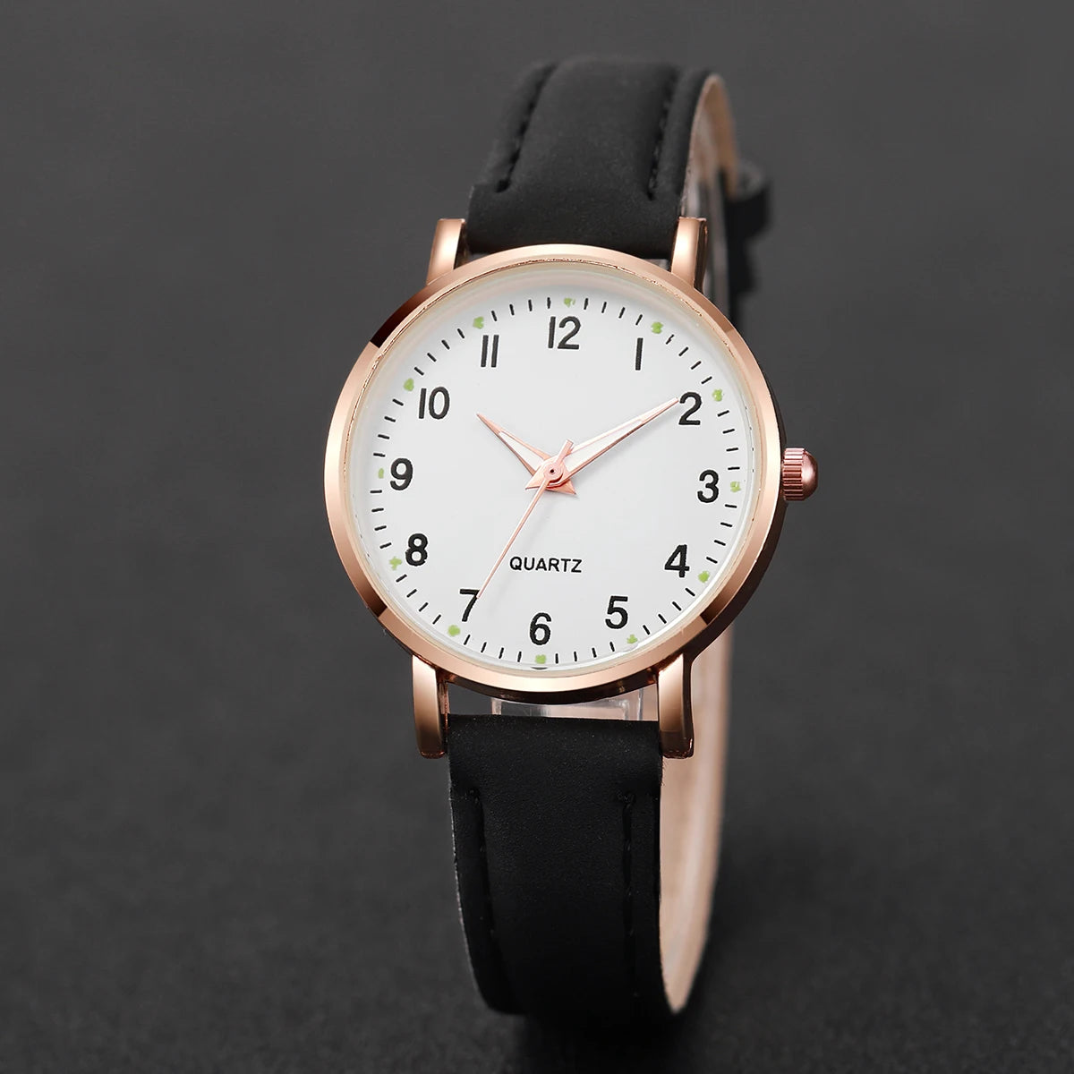 Fashion Women's Leather Quartz Watch & Heart Bracelet Set – 4/6PCS Arabic Dial Wristwatch