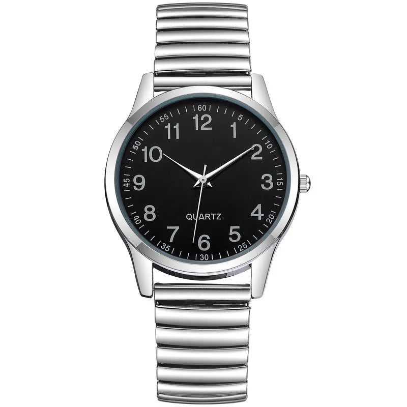 Fashion Couple Quartz Watches Set – Arabic Dial Elastic Band Wristwatches for Men & Women