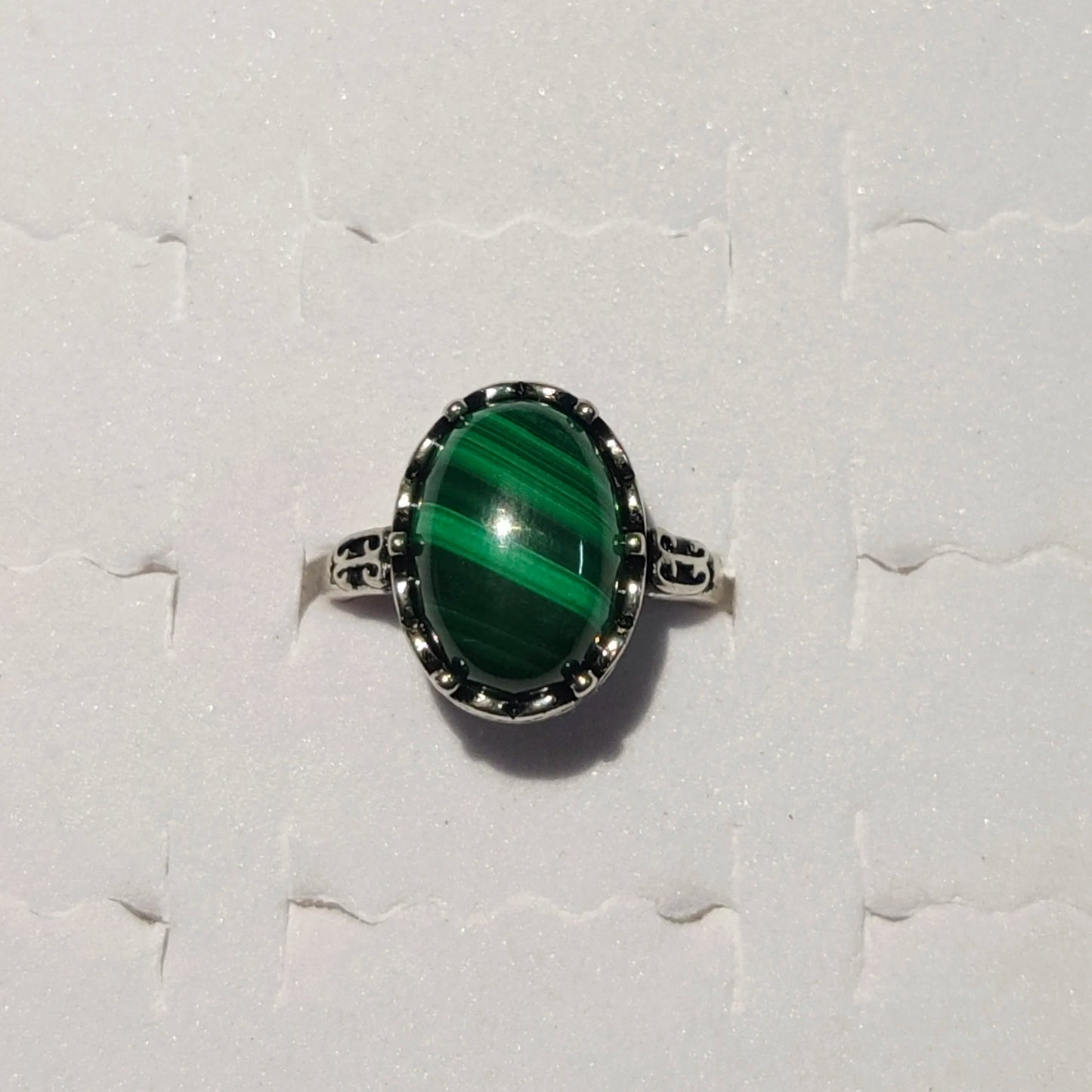 Natural Malachite Ring – 14MM Handmade Green Gemstone Ring for Women