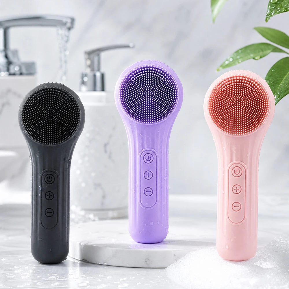 Sonic Silicone Facial Cleansing Brush – IPX7 Waterproof with Warm Massage