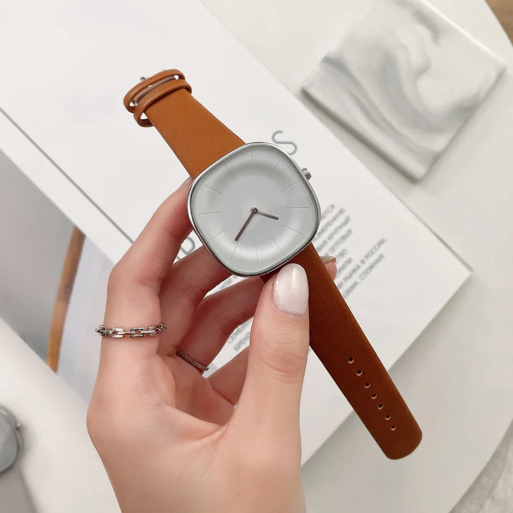 Simple Square Women's Watch – Leather Strap Minimalist Quartz