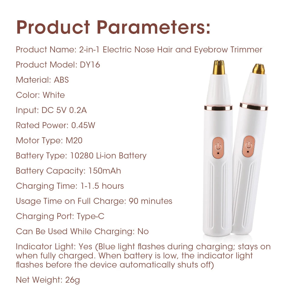 2-in-1 Nose & Eyebrow Trimmer – USB Cordless Electric Facial Hair Trimmer