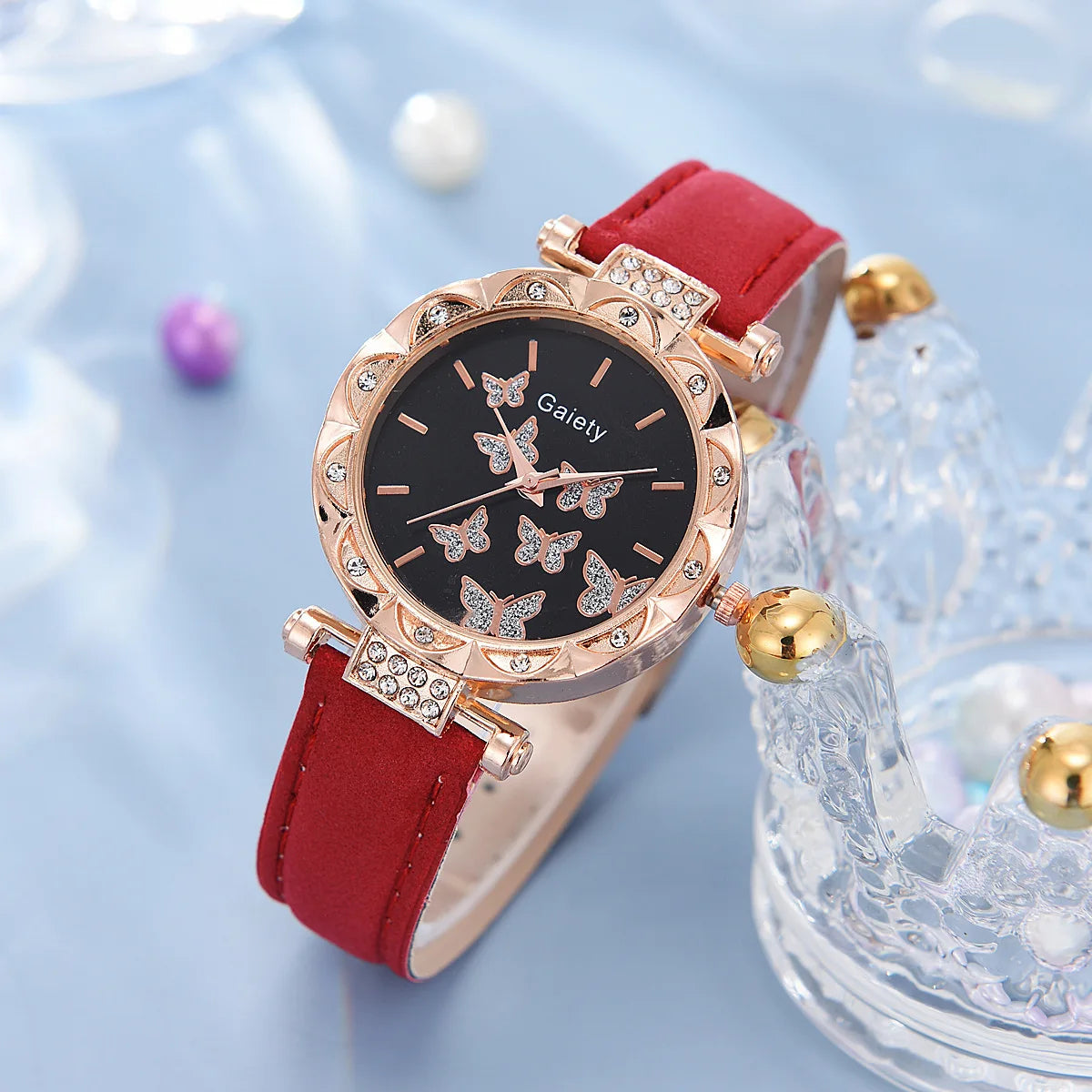 Women Watch Ring Necklace Earrings Bracelet Set Watches Butterfly