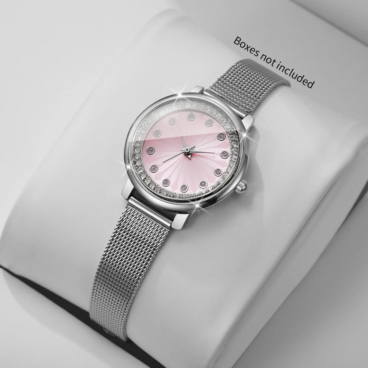 Elegant Women's Rhinestone Quartz Watch – Silver Mesh Strap Dress Wristwatch