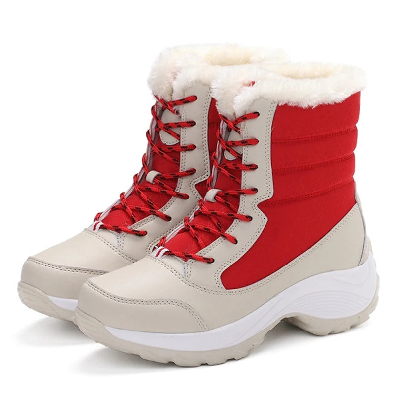 Winter ankle boots for women, waterproof, non-slip, chunky platform, and warm lining.