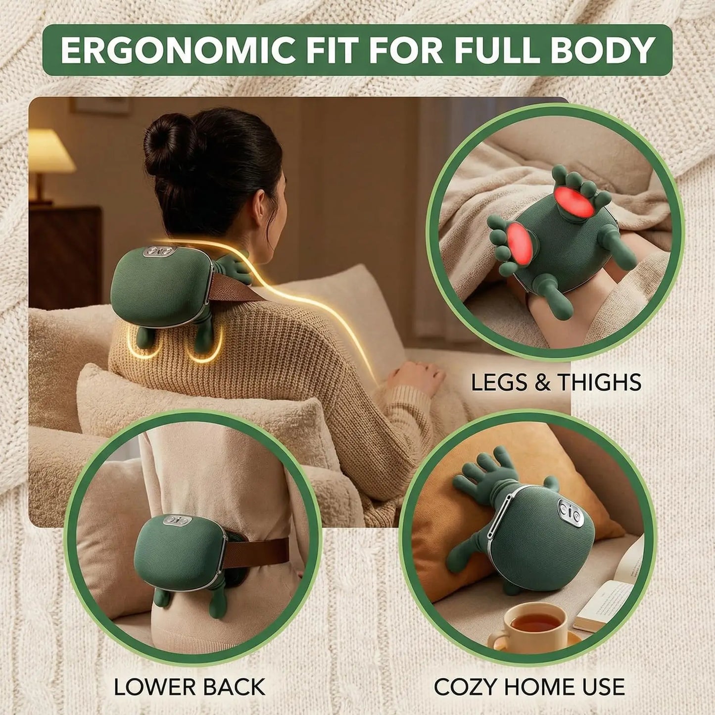 Bionic Neck Shoulder Massager Shiatsu Neck and Back Massager Cordless Deep Kneading Relaxation Tool Handheld or Strap Use