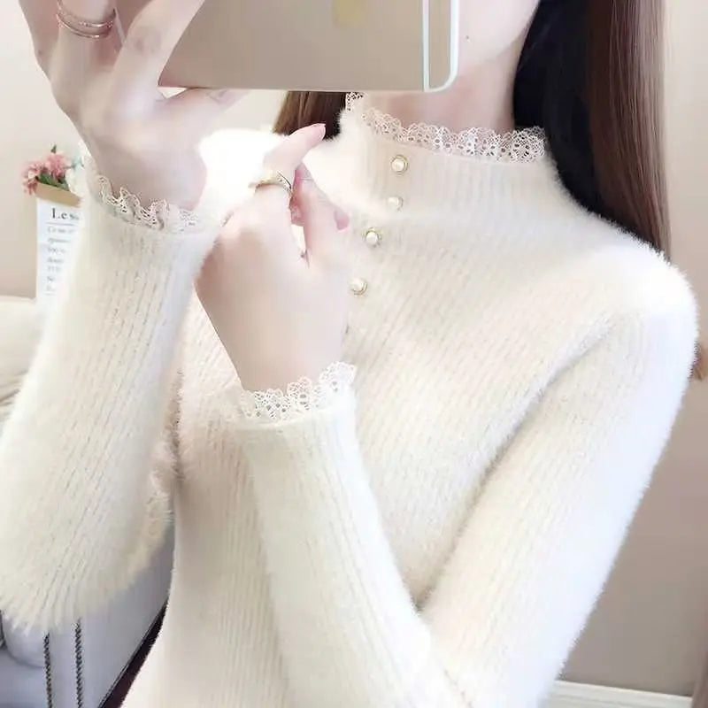 "Autumn/Winter Thick Ribbed Knit Pullover Sweater for Women"