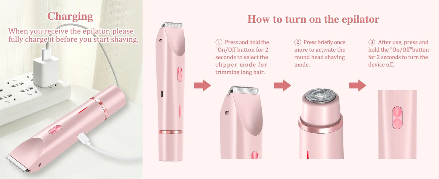 2-in-1 Dual-Head Women's Electric Razor & Bikini Trimmer