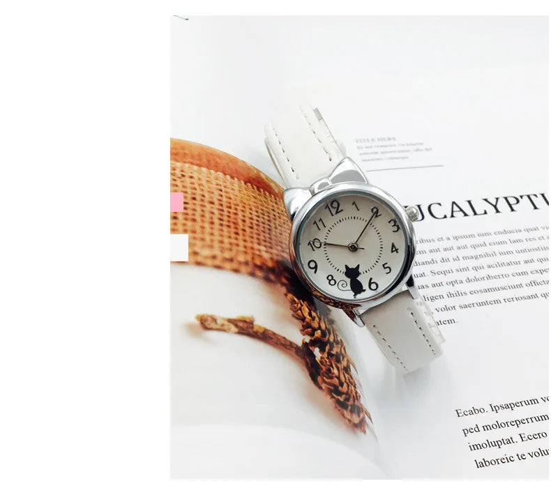 Kids' Cute Cat Cartoon Watch for Girls – Waterproof Quartz