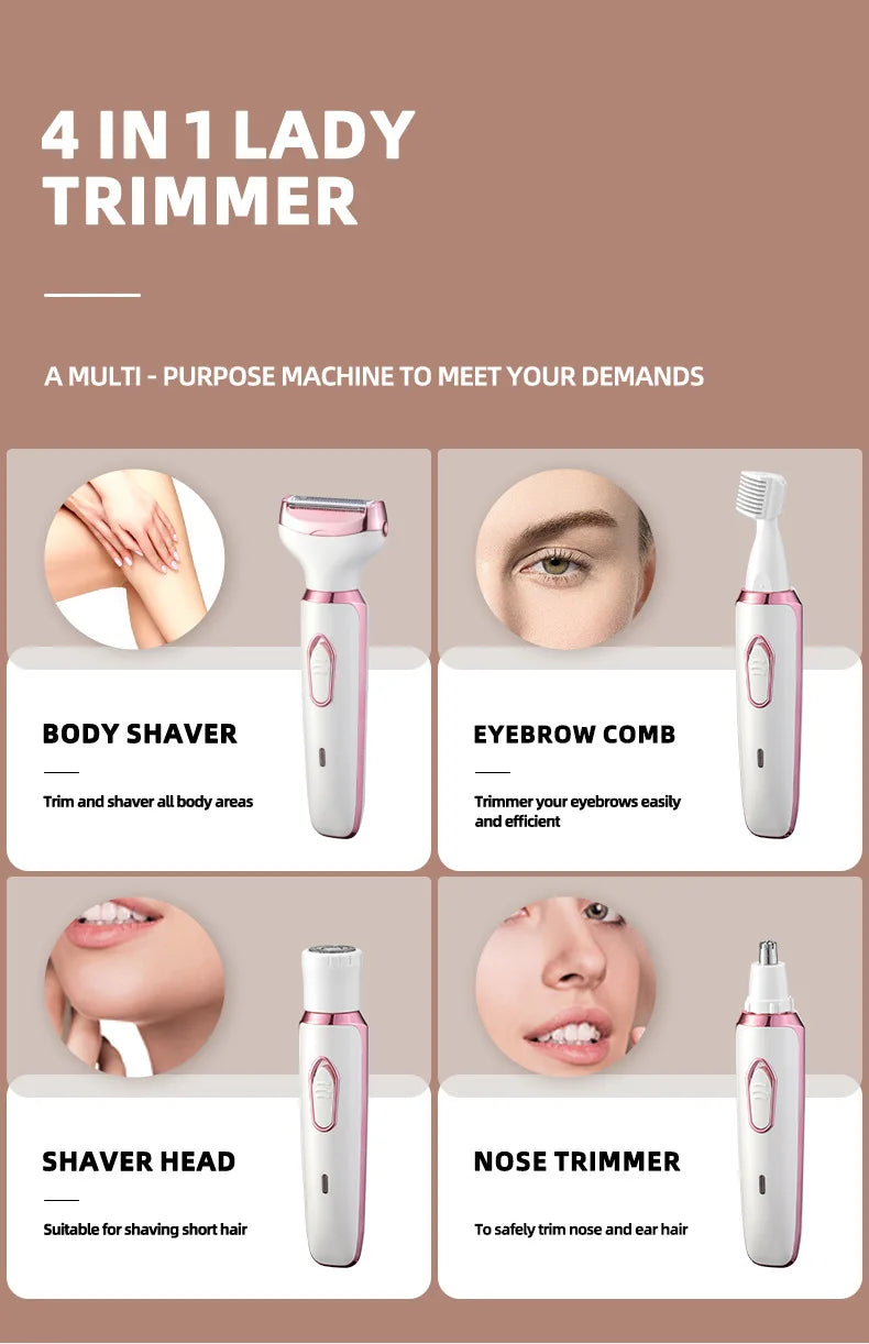 4-in-1 Electric Lady Shaver: Painless Hair Removal
