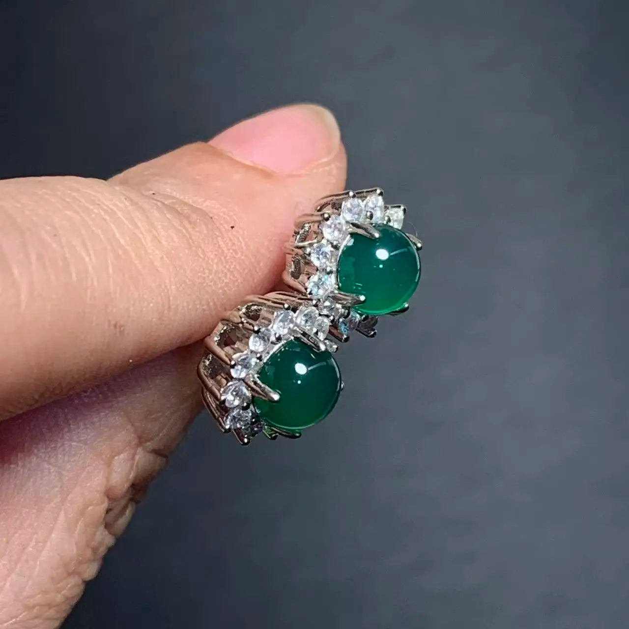Natural Green Chalcedony Stud Earrings – 925 Sterling Silver for Women