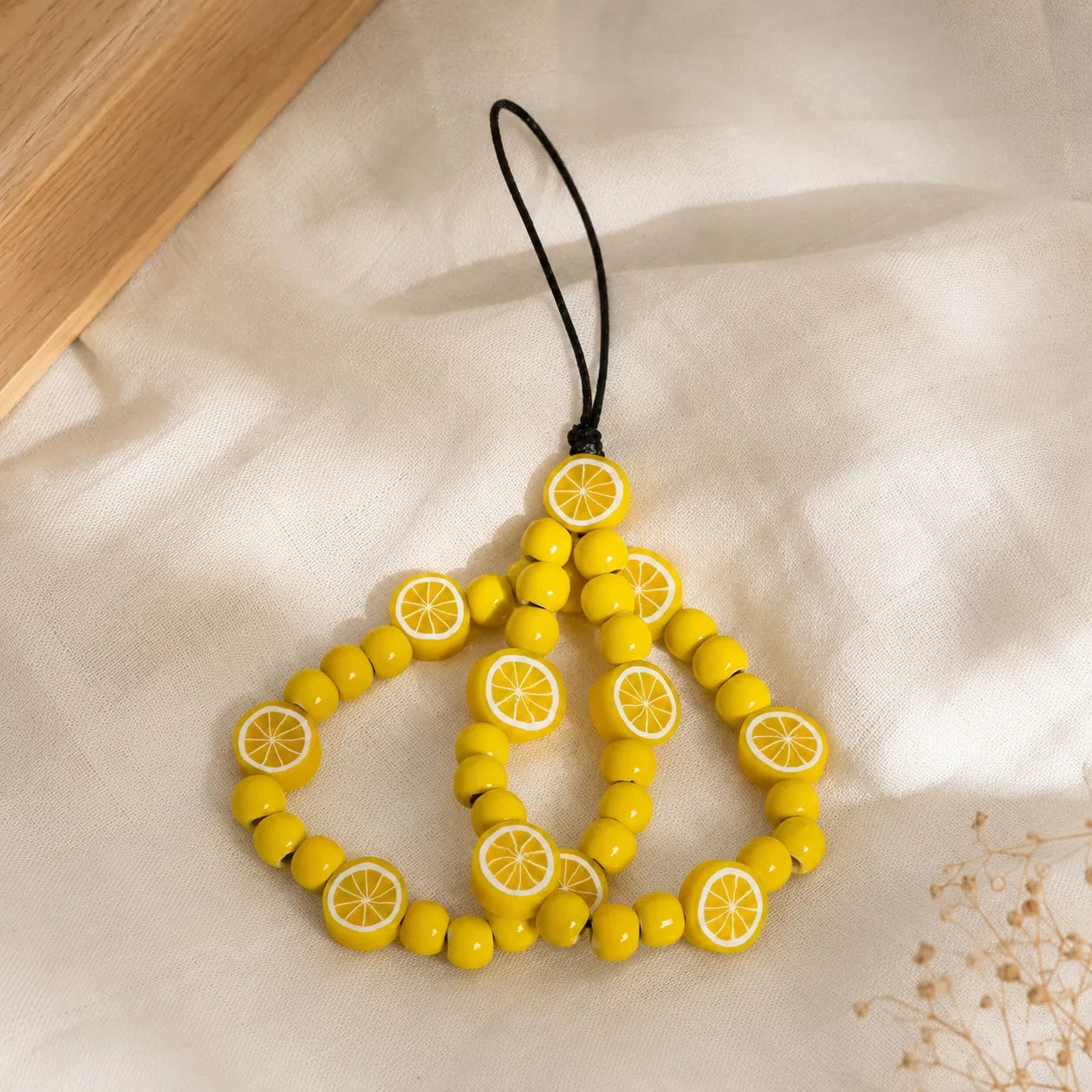 Handmade Fresh Lemon Ceramic Phone Charm – Braided Wax Cord Gift Accessory
