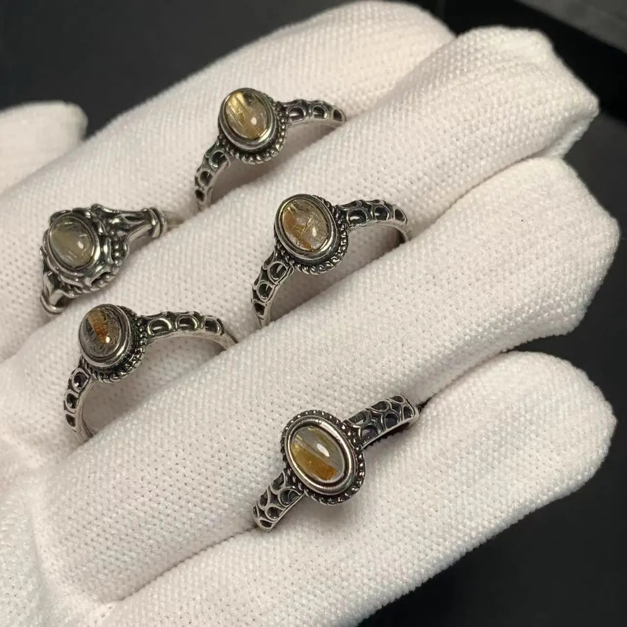 Natural Gold Rutilated Quartz Adjustable Ring – Vintage Fine Jewelry for Women