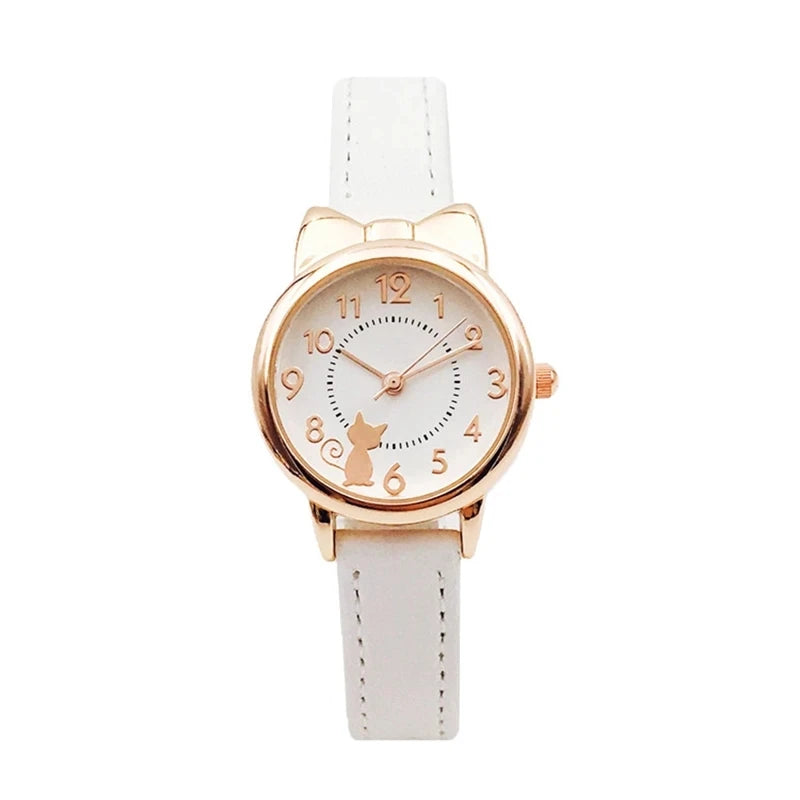 Kids' Cute Cat Cartoon Watch for Girls – Waterproof Quartz