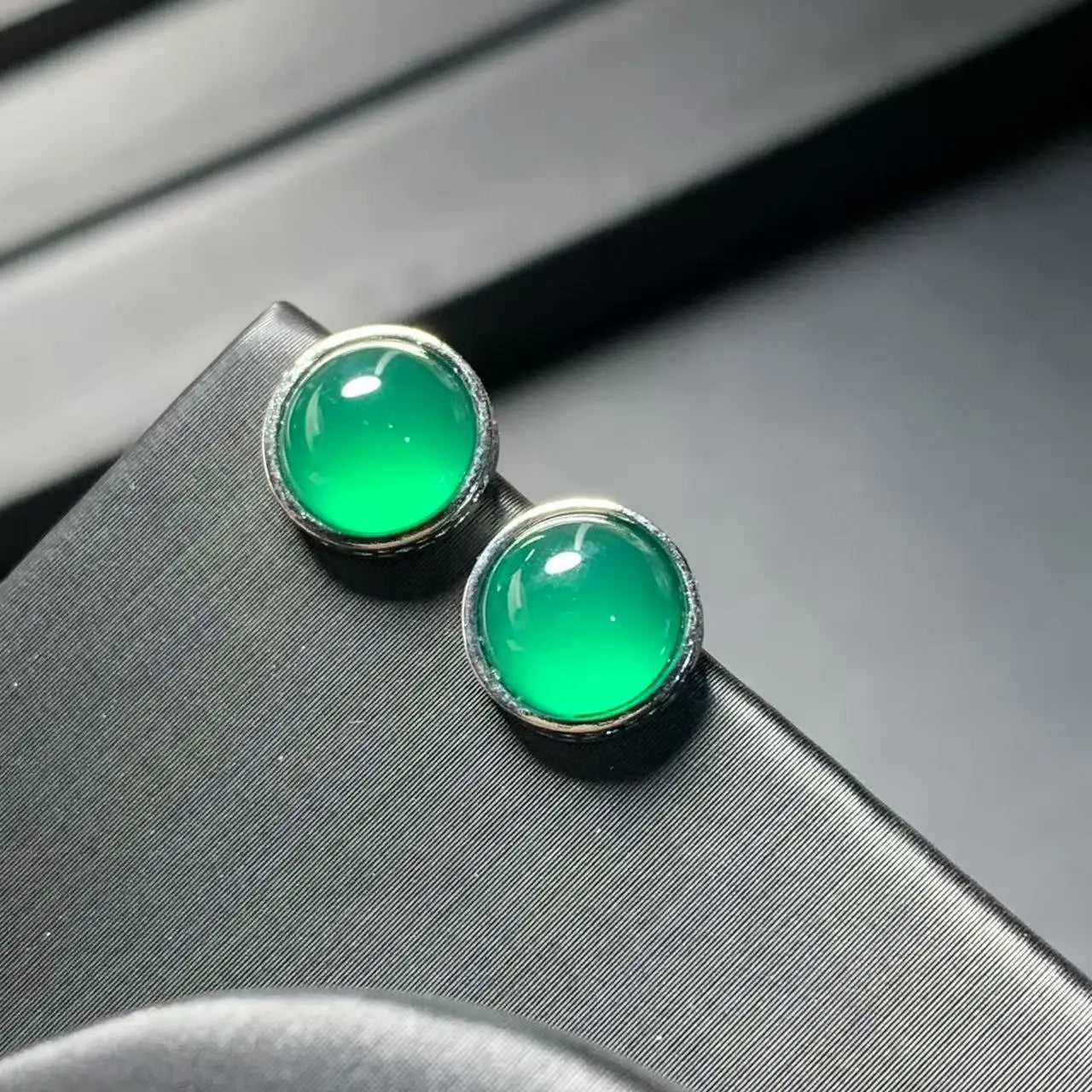 Natural Green Chalcedony Stud Earrings – 925 Sterling Silver Fine Jewelry for Women