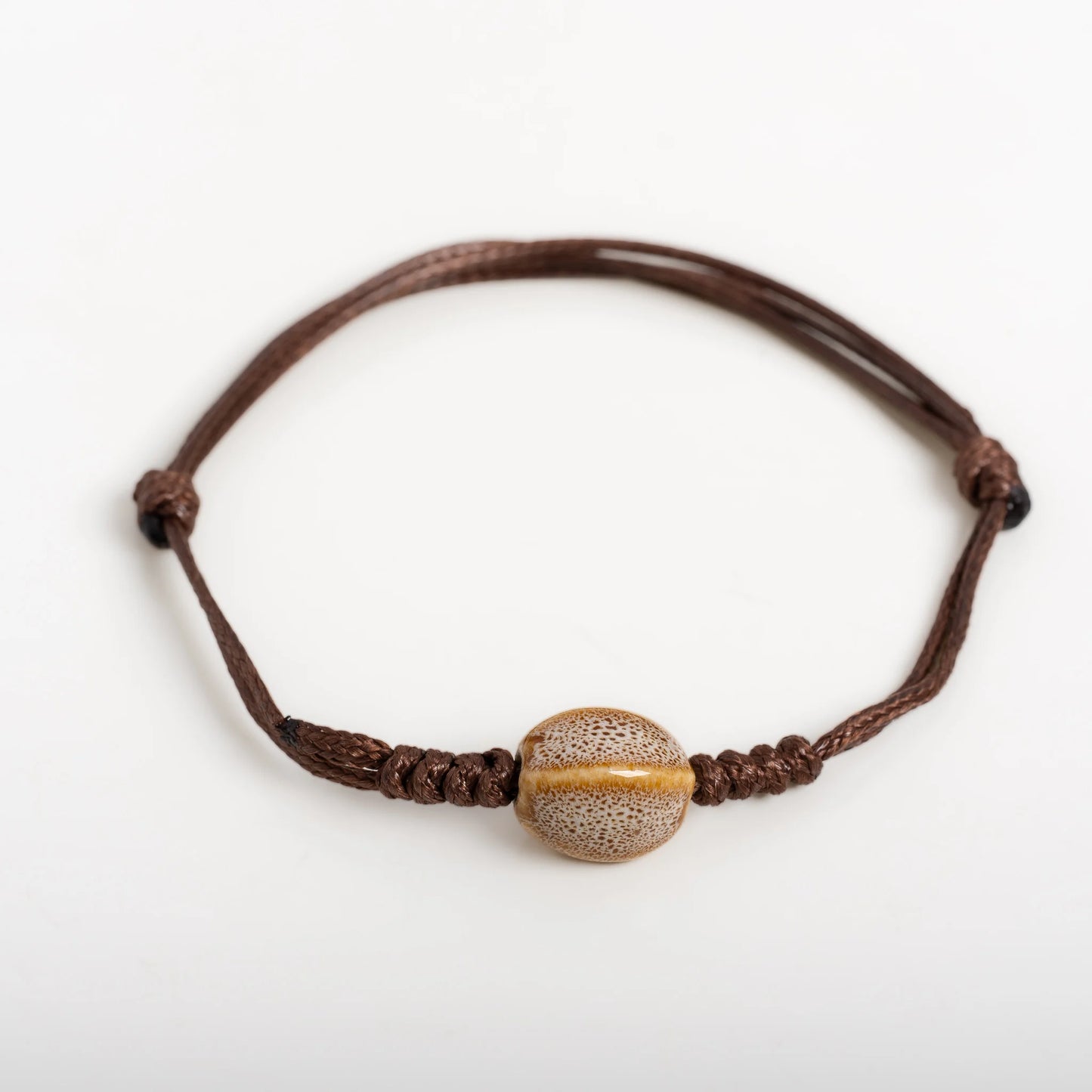 Handmade Floral Glaze Faceted Ceramic Bracelet – Adjustable Wax Cord Jewelry Gift