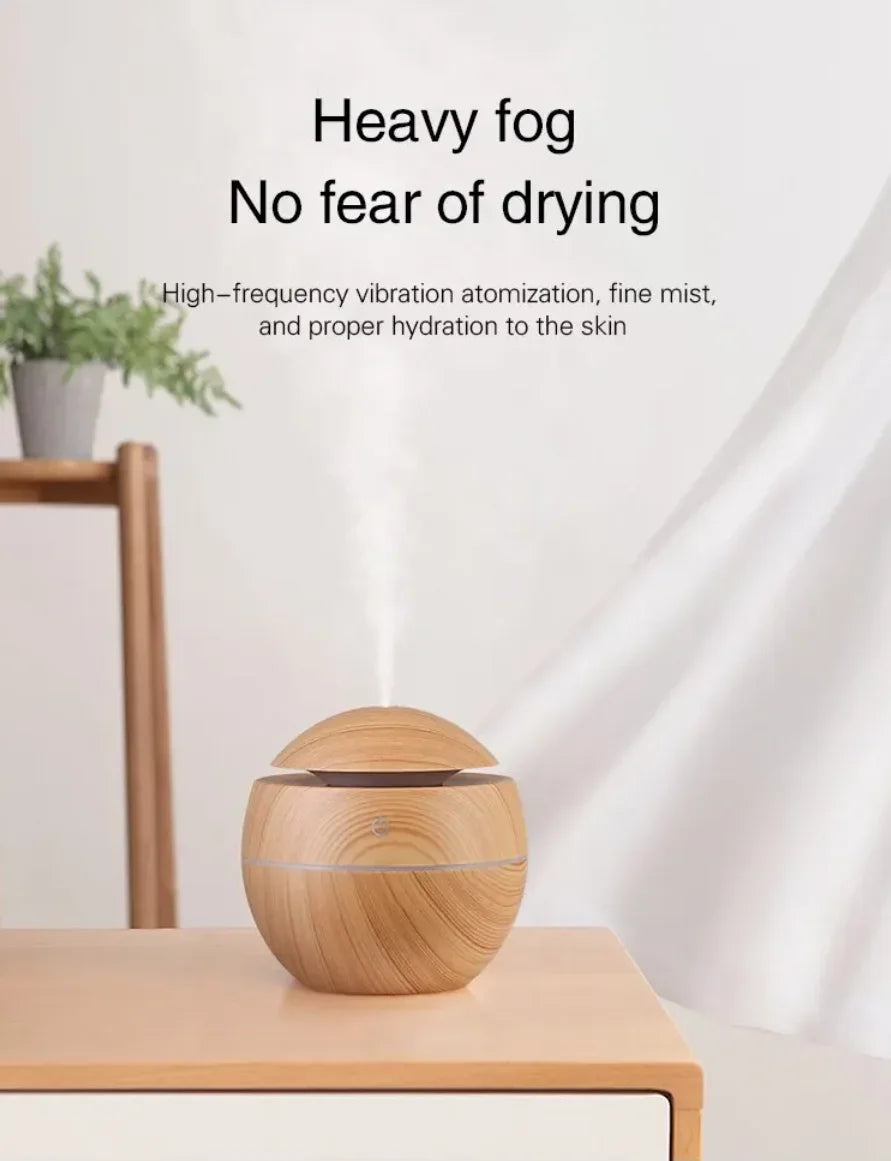USB Ultrasonic Cool Mist Essential Oil Humidifier - Mini Wood Grain Design