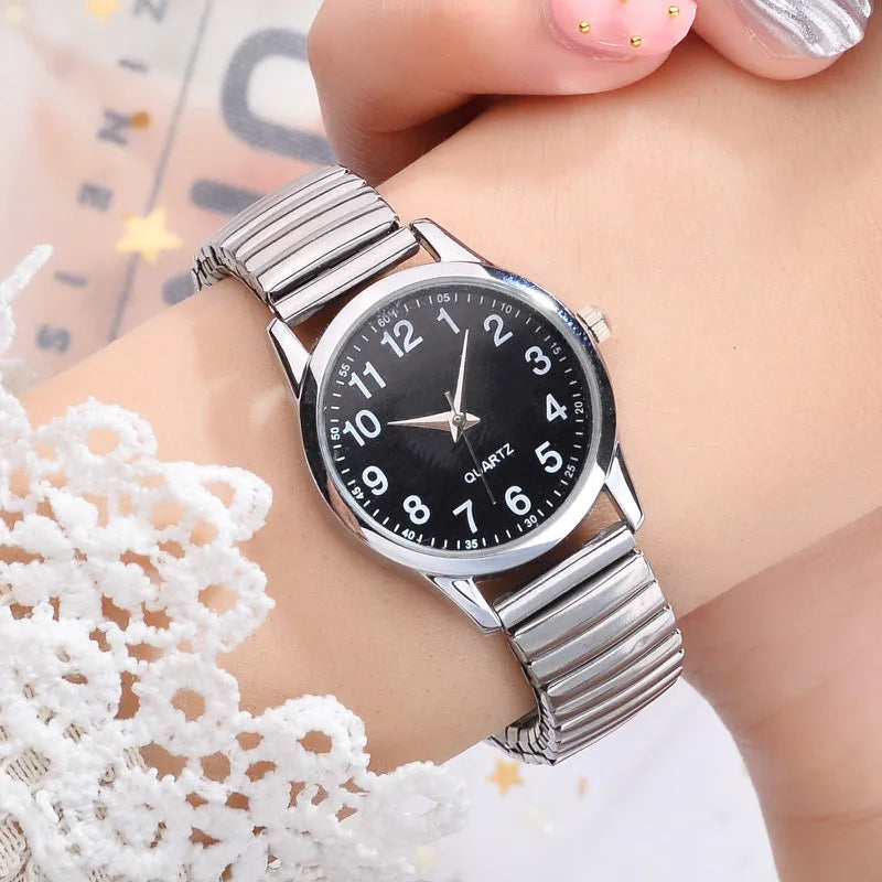 Fashion Couple Quartz Watches Set – Arabic Dial Elastic Band Wristwatches for Men & Women