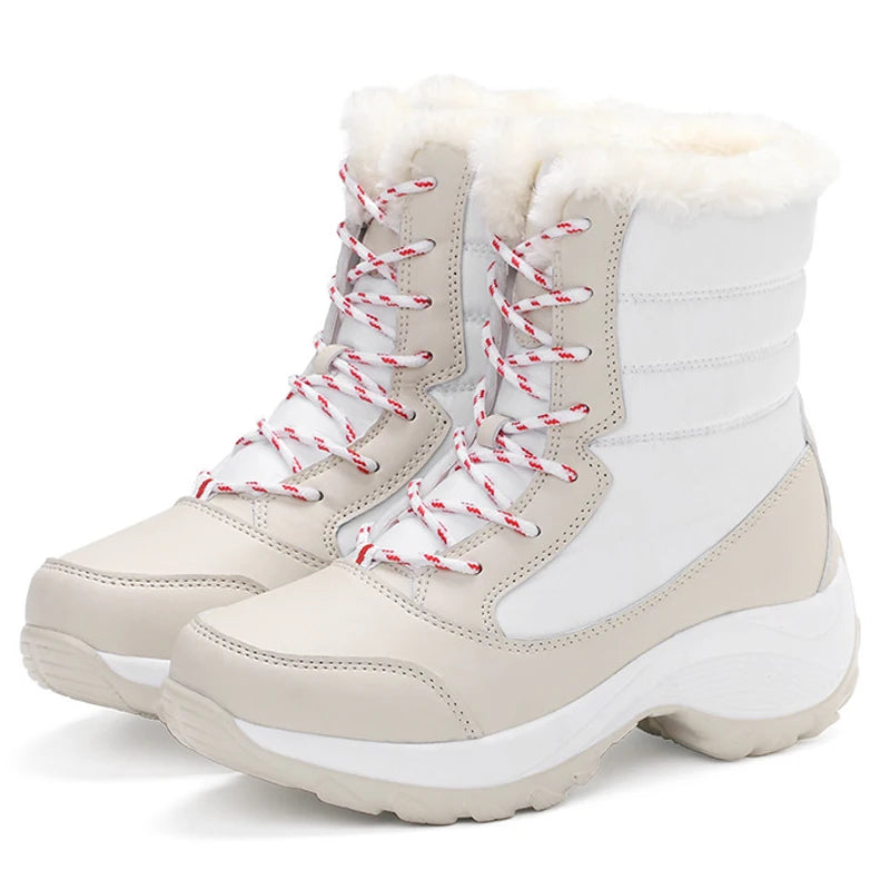 Winter ankle boots for women, waterproof, non-slip, chunky platform, and warm lining.