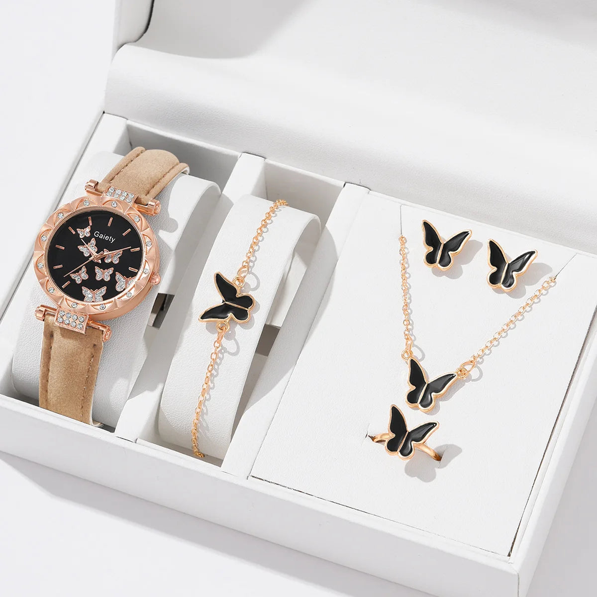 Women Watch Ring Necklace Earrings Bracelet Set Watches Butterfly