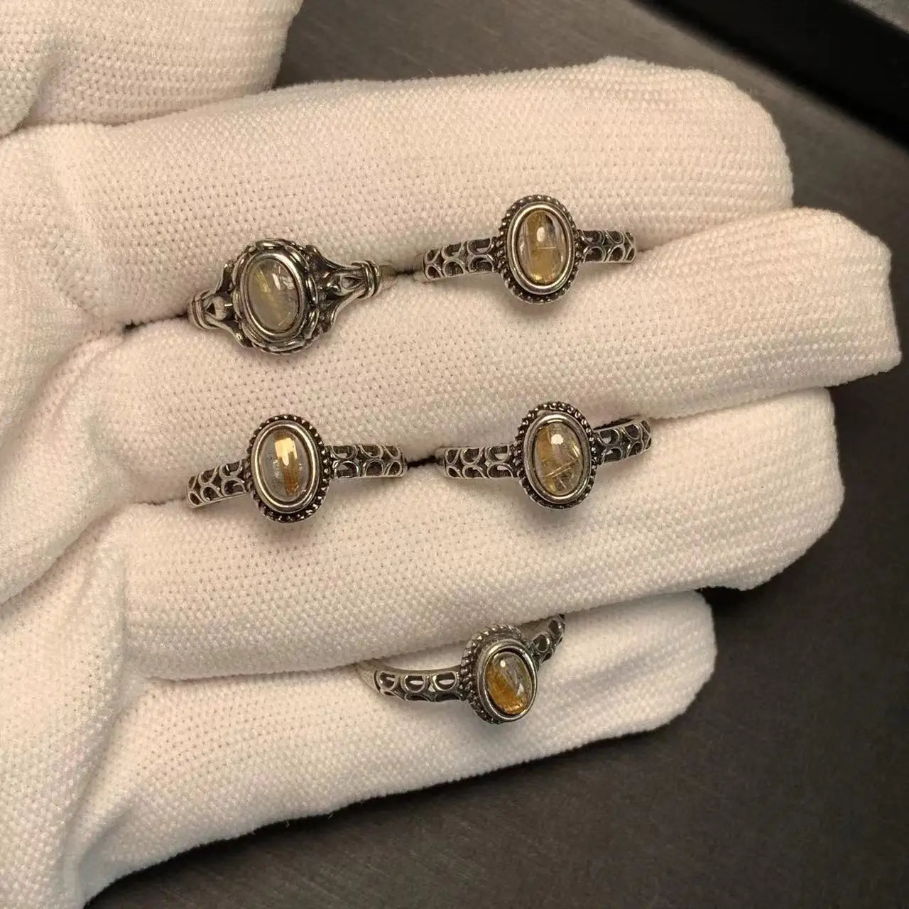 Natural Gold Rutilated Quartz Adjustable Ring – Vintage Fine Jewelry for Women