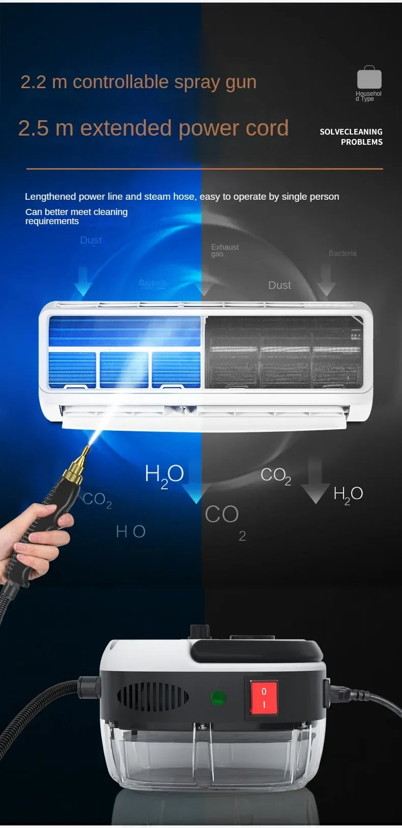Steam Cleaner High Temperature Sterilization Air Conditioning Kitchen Hood Home /Car Steaming Cleaner 220V EU Plug