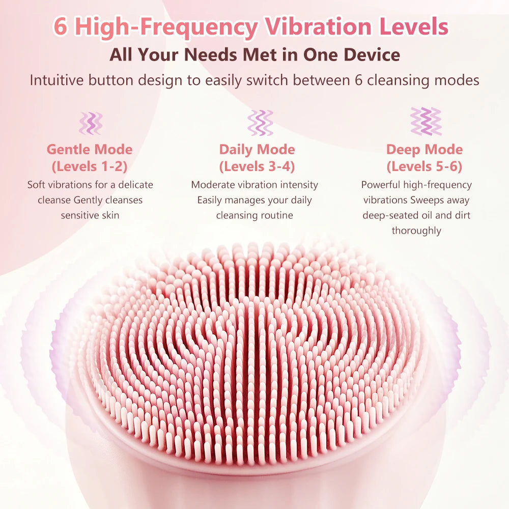 Sonic Silicone Facial Cleansing Brush – IPX7 Waterproof with Warm Massage