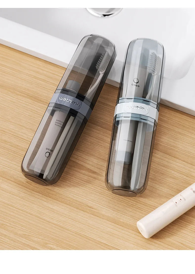Portable Clear Toothbrush Travel Case, Hard Shell All-in-One Organizer for Business Trips Gym & Commute, Hygienic Secure Design