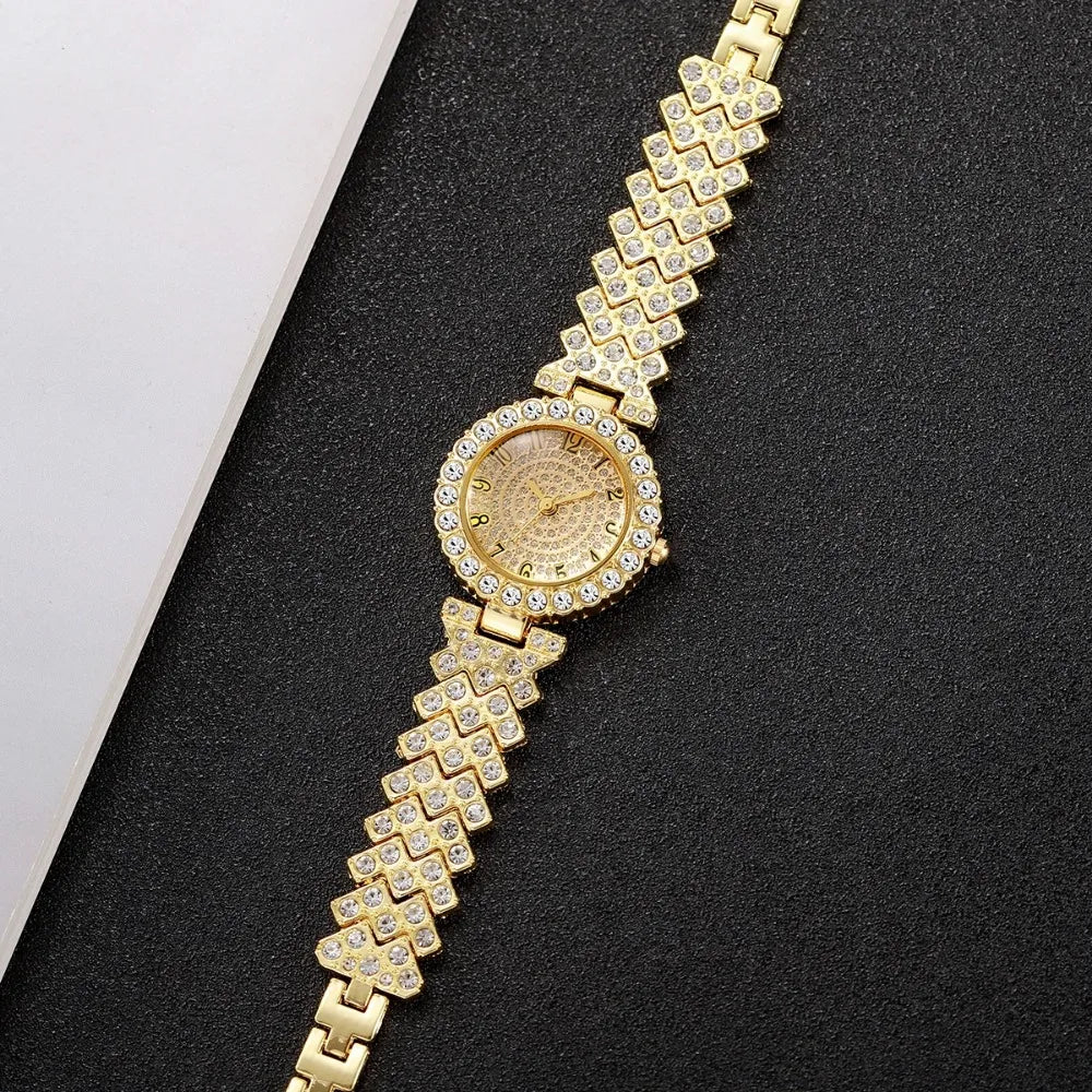 Luxury Rhinestone Women's Quartz Watch & Jewelry Set – 5PCS Elegant Bracelet Wristwatch