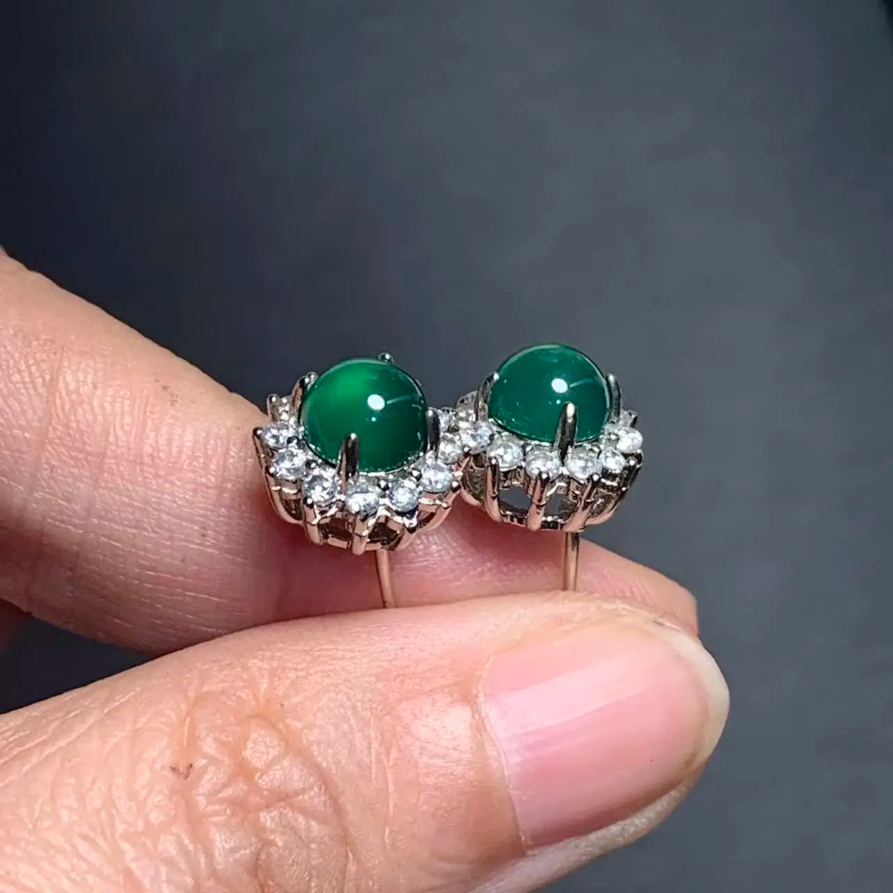 Natural Green Chalcedony Stud Earrings – 925 Sterling Silver for Women