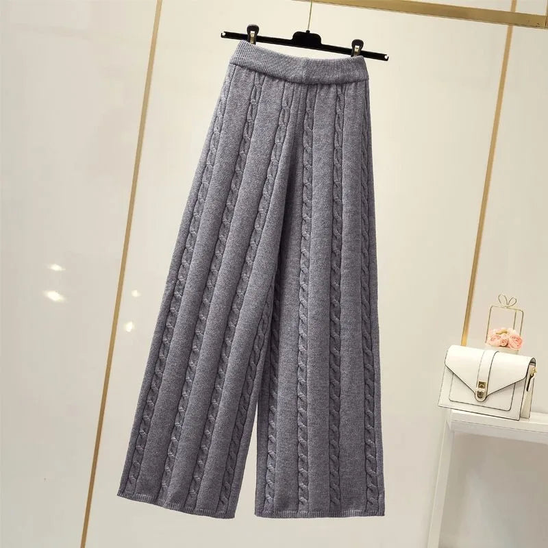 Winter Knitted Wide Leg Pants Women High Waist Drop Loose Knitted Straight Leg Pants Casual Cropped Wide Leg Pants Female Tops