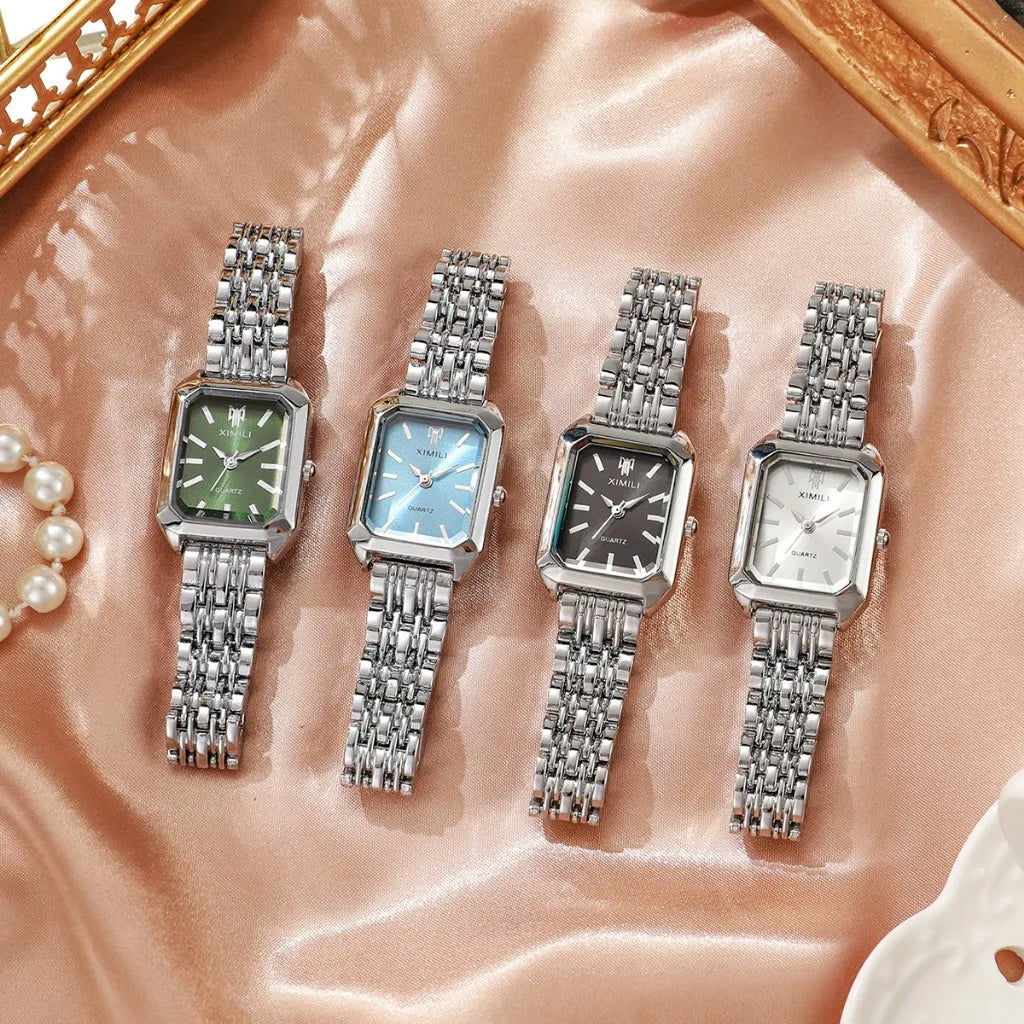 Fashion Rectangle Women's Quartz Watch & Jewelry Set – 6PCS Steel Band Wristwatch